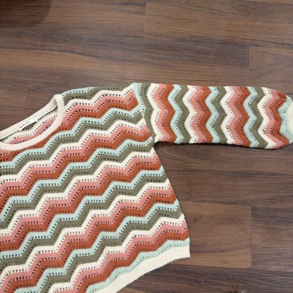 Marine Layer Ruby Sweater in Rainbow Chevron S Pointelle knit alpaca wool - Picture 2 of 7